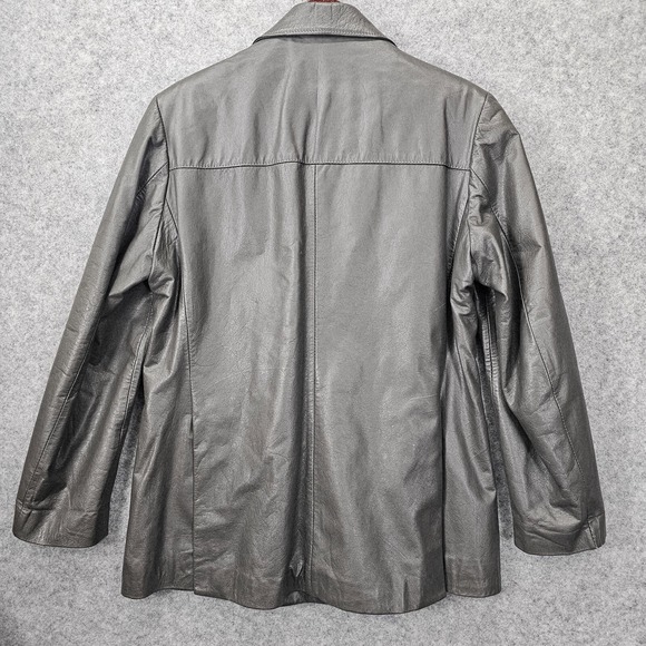 Vintage OLEG CASSINI Jacket Small Gray Genuine Leather Double Breasted 70s 20x29 - Picture 3 of 15